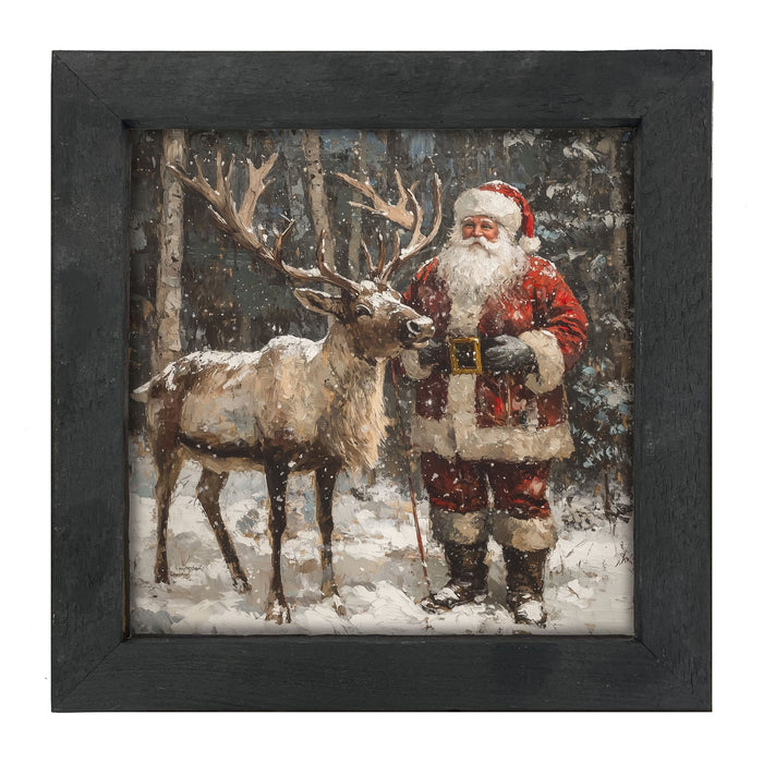 Santa Standing with Reindeer - Framed Art