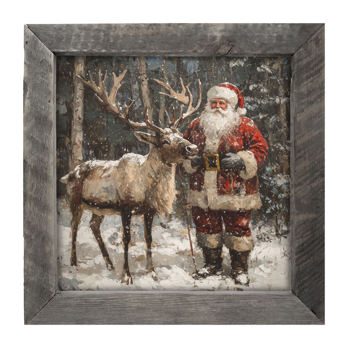 Santa Standing with Reindeer - Framed Art