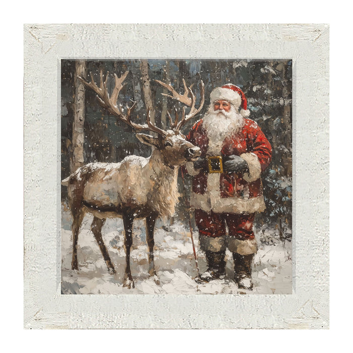 Santa Standing with Reindeer - Framed Art