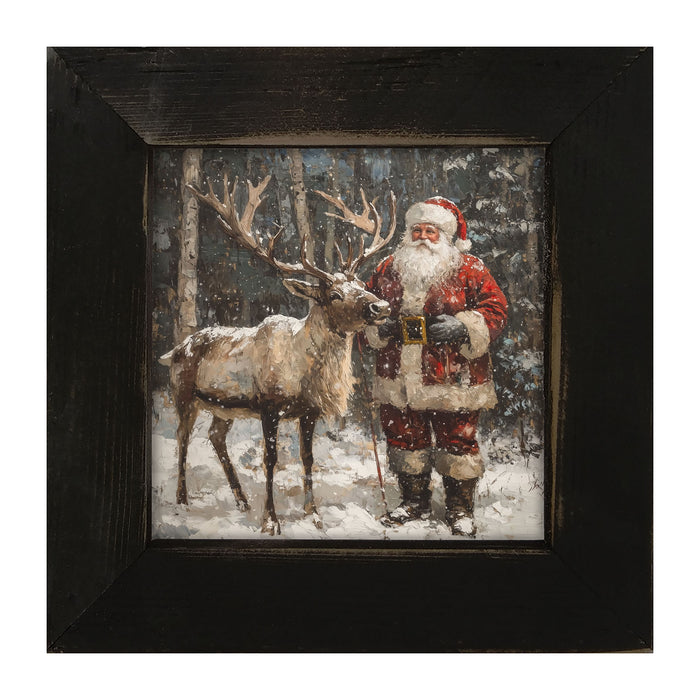 Santa Standing with Reindeer - Framed Art