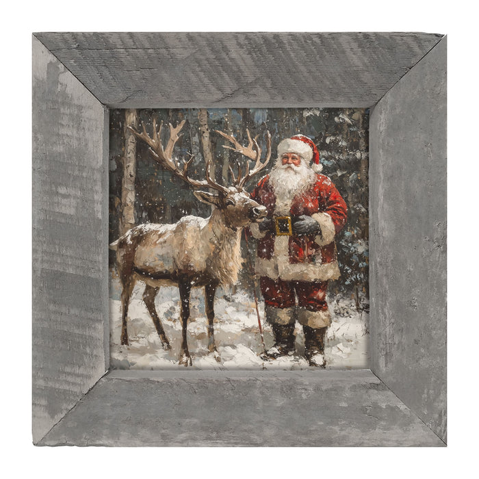 Santa Standing with Reindeer - Framed Art