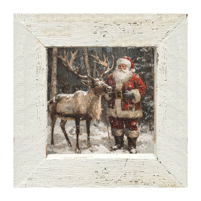 Santa Standing with Reindeer - Framed Art