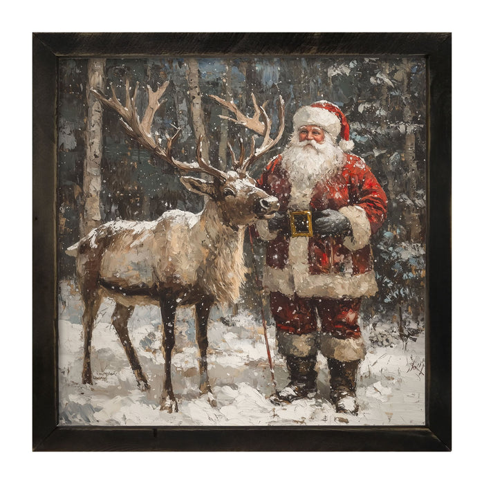 Santa Standing with Reindeer - Framed Art