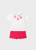 Seashell Crab Necklace Tee & Poppy Pink Ruffle Shorts