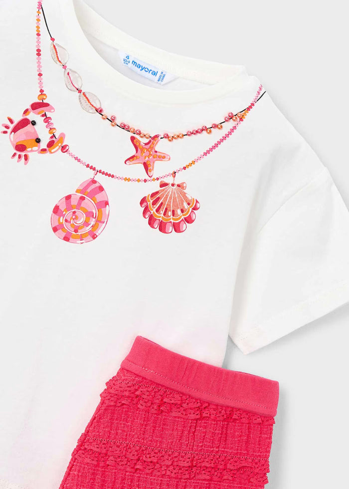 Seashell Crab Necklace Tee & Poppy Pink Ruffle Shorts
