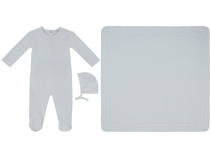 set footie velour printed with bonnet and blanket - rose