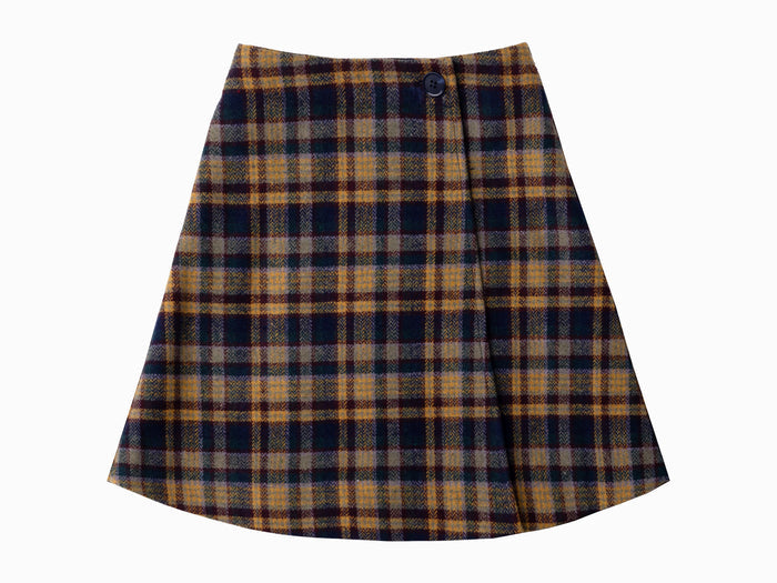 skirt wool multi plaid wrap look - multi