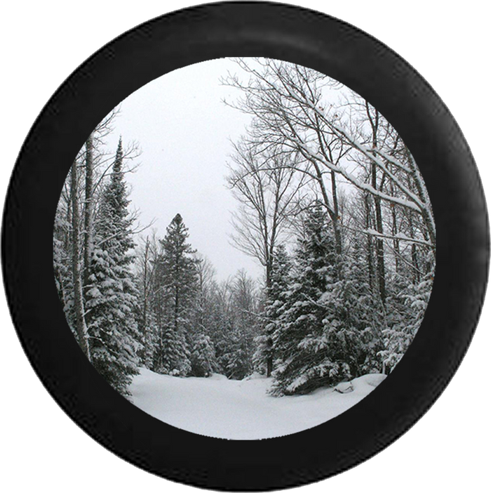 Snow Covered Pine Trees Winter Scene Jeep Camper Spare Tire Cover BLACK-CUSTOM SIZE/COLOR/INK- R106 - TireCoverPro