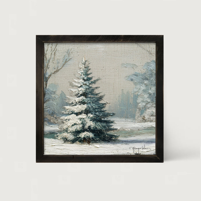 Snowy Pine near Pond
