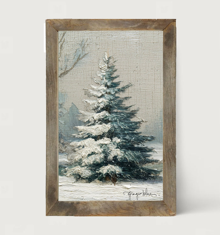Snowy Pine near Pond