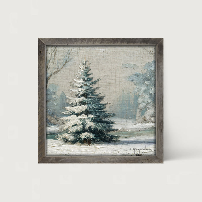 Snowy Pine near Pond