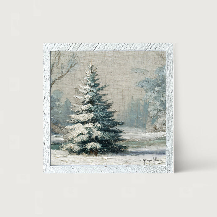 Snowy Pine near Pond