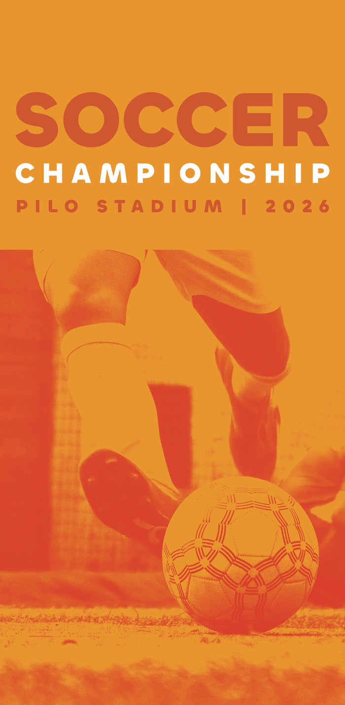 Promotional poster for a soccer championship event at Pilo Stadium in 2026 with a person kicking a soccer ball.