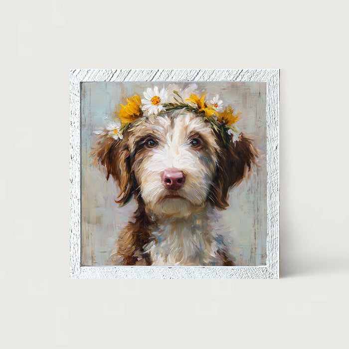 Spring Season Brown and White Labradoodle - Framed Art
