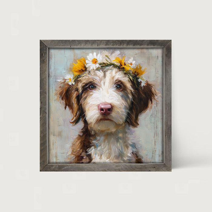 Spring Season Brown and White Labradoodle - Framed Art