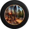 Sun Through the Tall Pines California Forest Jeep Camper Spare Tire Cover BLACK-CUSTOM SIZE/COLOR/INK- R382 - TireCoverPro