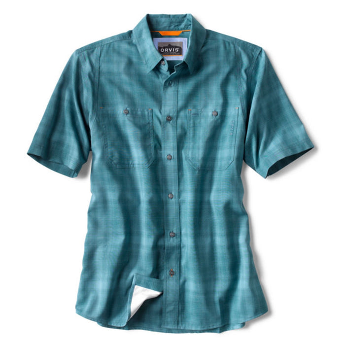 Tech Chambray Plaid Short Sleeve Work Short- Blue Lagoon