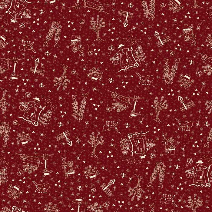 The Colour of Love 80790-1 - Red Garden - red cotton with white garden etchings