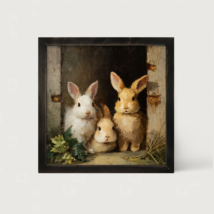 Three Rabbits in Doorway - Framed Art