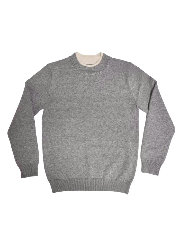 top l/s cable sleeve knit sweater - grey