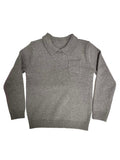 top l/s knit collared sweater - grey