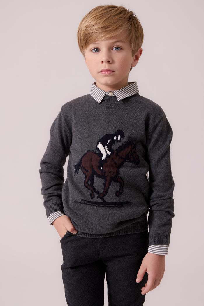 top l/s knit horseman sweatshirt - grey