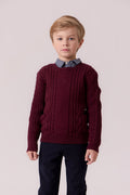 top l/s rib cable knit sweater - cranberry
