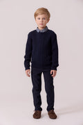 top l/s rib cable knit sweater - navy