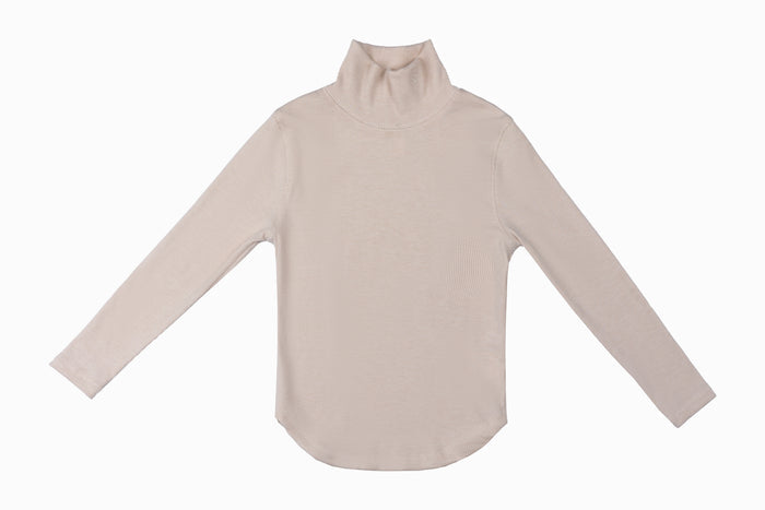 top l/s soft ribbed turtleneck - oatmilk