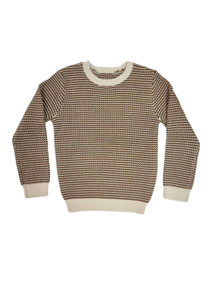 top l/s striped knit sweater - chestnut