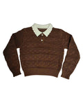 top l/s wave knit collared sweater - caramel