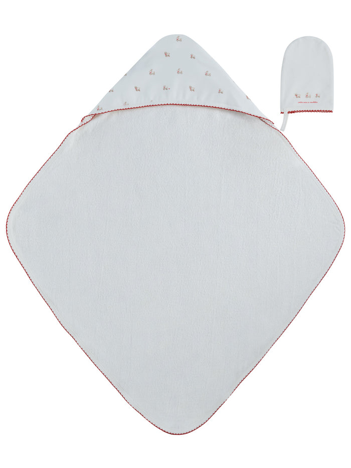 towel velour bunny print with hood - red