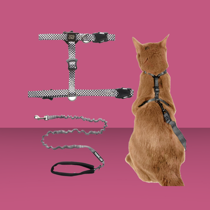 Travel Cat Harness and Leash Set Day Tripper Adjustable Checkered
