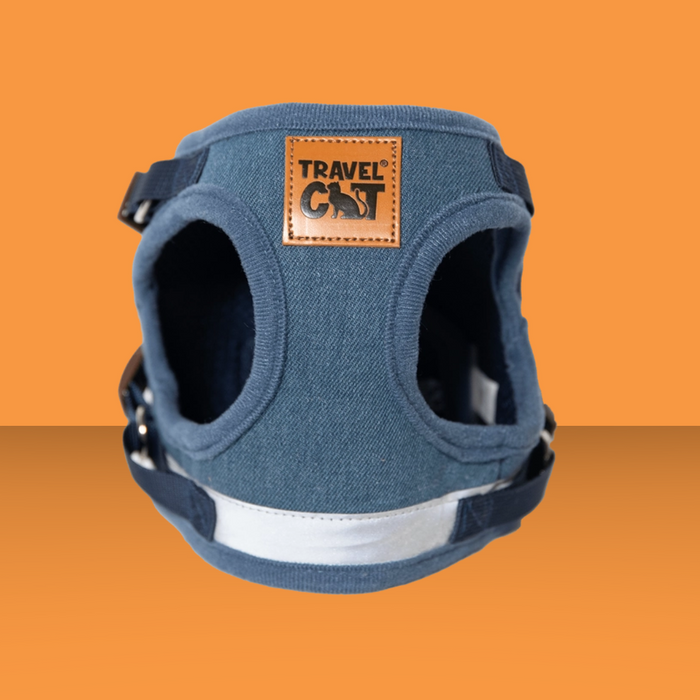 Travel Cat Harness and Leash Set Jean Jacket M