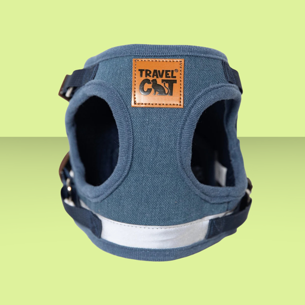 Travel Cat Harness and Leash Set Jean Jacket S