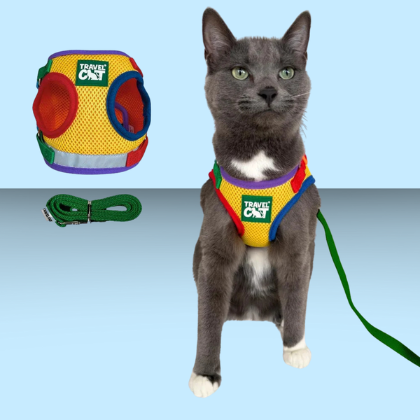 Travel Cat Harness and Leash Set Rainbow M