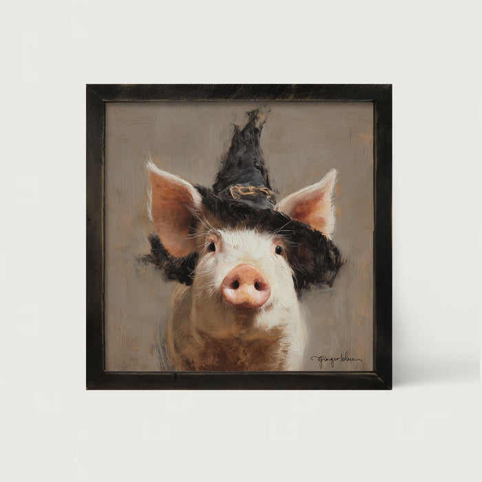 Witch Hat Pig - Framed Art