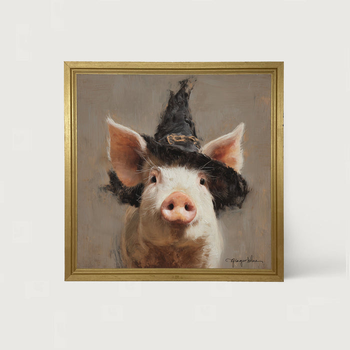 Witch Hat Pig - Framed Art