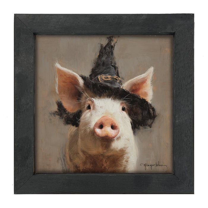 Witch Hat Pig - Framed Art