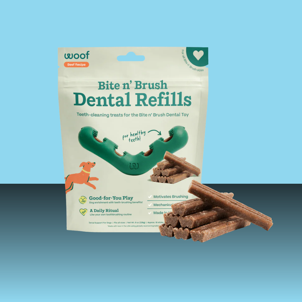 Woof Bite N Brush Refill 18 Pack Beef